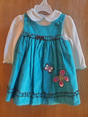 NWT Size 12M Sophie Rose 2pc blue corduroy jumper dress w/ bodysuit butterflies  - Image 1 of 2