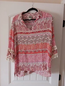 Ivy Jane Peasant Boho Tasseled Sleeve Blouse - L - Picture 1 of 4