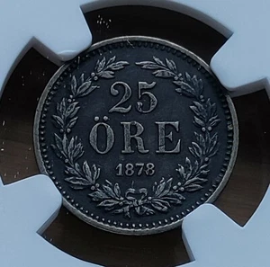 Sweden 1878 EB 25 Ore  NGC XF Det. CV $325 in XF.  Very tough in higher grades. - Picture 1 of 3