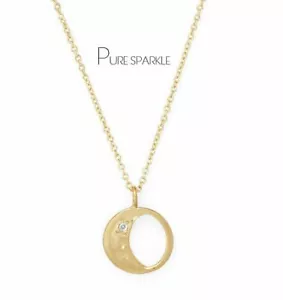 Collar Colgante Oro 14K 0.01 Ct. Diamante Media Luna Diseño Círculo - Imagen 1 de 1