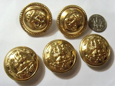 5 vintage 28 mm large great coat gold tone metal USA navy buttons lot 52323 - Image 1 of 4