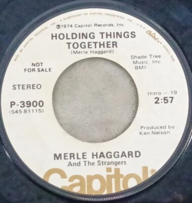 Merle Haggard & Strangers Old man Holding things together 45 RPM 7" record 1974 - Image 1 of 3