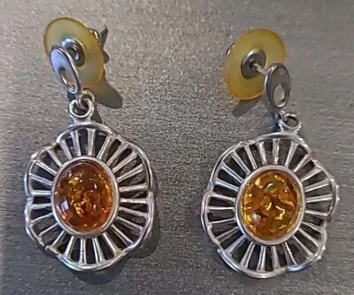 Vintage Baltic Amber And Sterling Silver Earrings  - Image 1 of 4