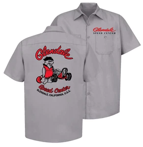 Glendale Speed Center Gray Button Down Shop Shirt Two Lane Blacktop Speed Shop - Picture 1 of 3