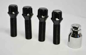 M12 x 1.5, 40mm extended thread, tapered seat alloy wheel locking bolts. Black - Picture 1 of 1