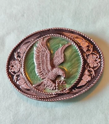 Vtg 1991 Siskiyou Belt Buckle Green Enamel Pewter Hunting Diving Majestic Eagle - Image 1 of 4