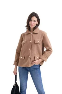Ladies Italian Lagenlook Fleece Short Button Detail Warm Winter Jacket. - Picture 1 of 6