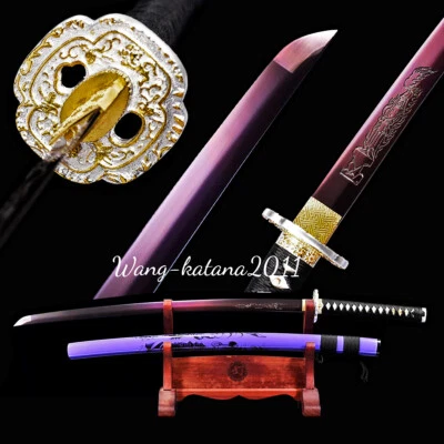 Espada roxa delicada aço carbono tang afiada samurai japonês Katana - Imagem 1 de 4
