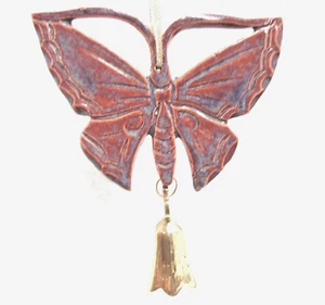 Rötliche Schmetterlingsglocke, handgefertigte Keramik Schmetterling Mobile, Fliesenfächer Glockenzug, 5" - Bild 1 von 6