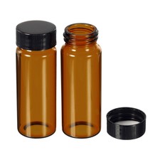 30mL Reagent Glass Storage Bottle 10Pcs Round Plastic Screw Cap Lab Home Brown