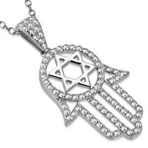 925 Sterling Silver Womens Star of David Hamsa Hand Protection Necklace Pendant - Picture 1 of 4