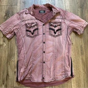Camisa negra con hebilla Was Crazy, borgoña, tela lavada con tinte, bordada, pequeña - Imagen 1 de 11