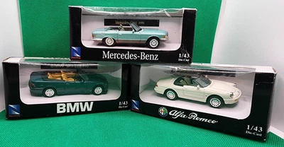 Lote de 3 NewRay 1/43 CityCruiser Mercedes Benz 350SL BMW M3 Alfa Romeo Spider - Imagem 1 de 4