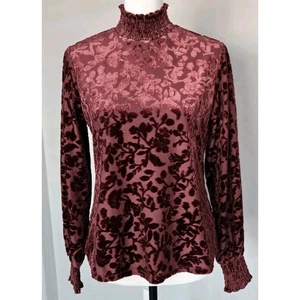 Camicetta romantica burnout velluto floreale bordeaux finto collo top Maurices taglia M - Foto 1 di 12