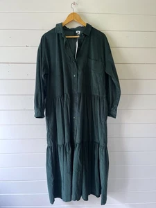 KIN JOHN LEWIS Green Corduroy Needlecord 3/4 Sleeve Dress Size 14 BNWT RRP £89 - Picture 1 of 17