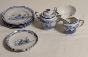 ESTATE Antique 1920 c. Minnature Japanese Export Cobalt & White Porcelain Dishes - Picture 1 of 24