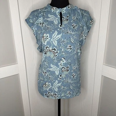 Blusa Floral Azul Carmen Marc Valvo | Talla XL Sin Mangas Ligera Top Carrera Foto 1 de 4