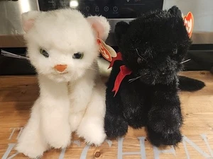 2 Vintage Ty - Kristall Kätzchen Plüsch mit grünen Augen & Kohle Kätzchen beide '96 mit Etikett - Bild 1 von 12
