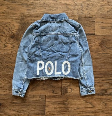 Girls Polo Ralph Lauren Spell-Out Blue Denim Cropped Button Jean Jacket - Image 1 of 4