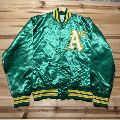 Vintage 80s 90s Oakland Athletics Satin Bomber Baseball Jacket USA Made - Medium - Image 1 of 4