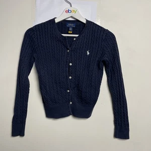 Polo Ralph Lauren Kids Cotton Cardigan M 8 Years Blue Cable Knit - Picture 1 of 13