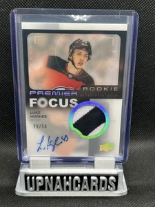 2023-24 Upper Deck Premier Focus Rookie Patch Auto Luke Hughes /50 - Bild 1 von 2