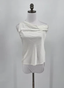 Top Enza Costa para mujer blanco roto satinado sesgado talla 1 drapeado fuera del hombro - Imagen 1 de 5