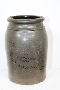 H.J. MILLER & CO  ALEXANDRIA SALT GLAZE STONEWARE POTTERY CROCK 8'' - Picture 1 of 13