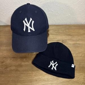 Vintage New York Yankees Strapback Hat Twins Enterprise misto lana e 47 Beanie lotto 2 - Foto 1 di 13
