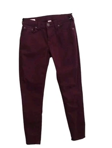 True Religion Women's Jenny Curvy Mid Rise Skinny Burgandy Pants W3L29 - Picture 1 of 15