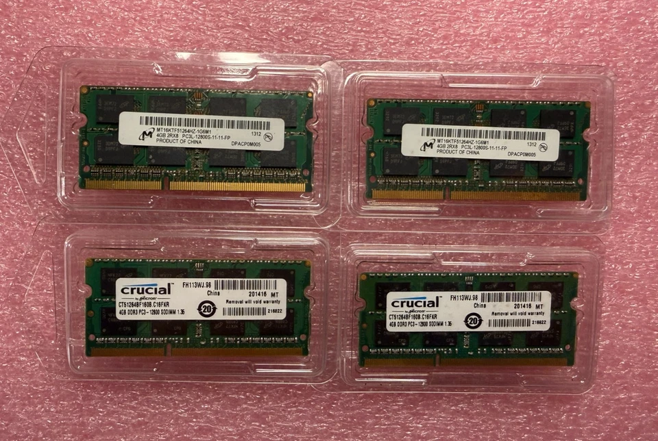 16GB (4x4GB) Micron Crucial PC3L-12800S SoDIMM DDR3-1600Hz Memory RAM - Image 1 of 1