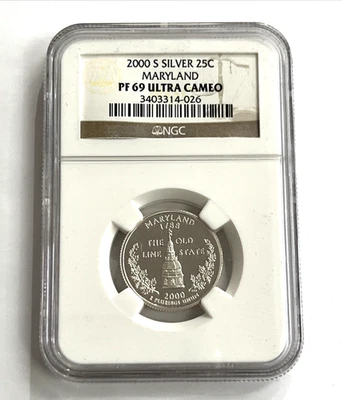 2000 S 25C MARYLAND STATE SILVER PROOF QUARTER NGC PF 69 ULTRA CAMEO - Image 1 of 2
