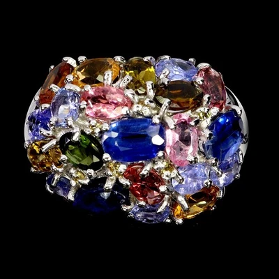 Кольцо из стерлингового серебра 925 пробы с овальным кианитом 6x4 мм турмалином драгоценным камнем ювелирные изделия размер 7 - Изображение 1 из 4