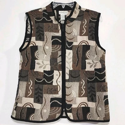 Жилет гобеленовый Coldwater Creek размер L черный желтовато-коричневый коричневый на молнии - Изображение 1 из 4