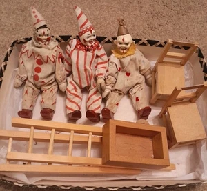 Fine Antique Schoenhut Toy Humpty Dumpty Circus Set of 3 Clowns & Accessories  - Picture 1 of 9