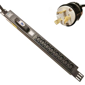 240V PDU with LCD Meter Server power splitter L6-30P 30 Amp to 8x C13 - 15' Cord - Picture 1 of 8