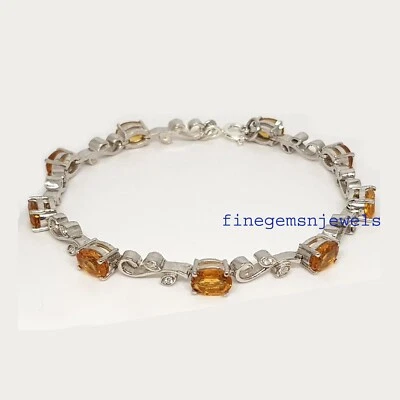 Brazalete de piedras preciosas de citrino natural y circonita cúbica con plata de ley 925 #433 Foto 1 de 4