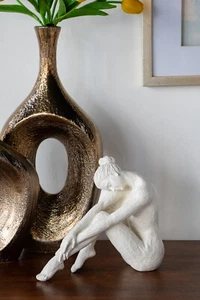 Minimalist Abstract Aluminum Human Figurine On Marble Stand For Living Room - Picture 1 of 19