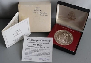 1974 Bahamas 10 Dollar Silver Proof Independence Day Commemorative $10 Coin - Picture 1 of 6