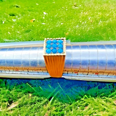 bague Chevalière or 18k tète  aigle Plateau Démontable Certi D Opale Bleu 10G - Photo 1/4