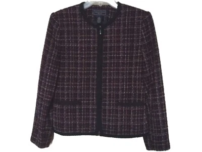 Chaqueta acrílica con cremallera negra púrpura Laura Scott Petite para mujer talla 4P Foto 1 de 3