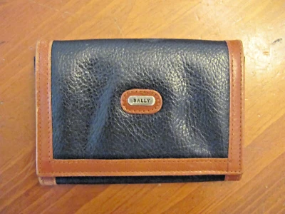 CARTERA PLEGABLE VINTAGE 'BALLY' ITALIA PARA HOMBRES NEGRA Y MARRÓN VENTANA DE IDENTIFICACIÓN CREMALLERA MONEDERO Foto 1 de 4