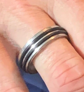 Modern Size 11 Mens Stainless Steel and Rubber 2 striped Ring - Picture 1 of 8