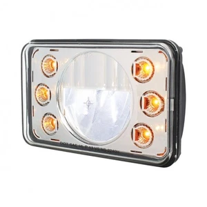 4" x 6" Rectangular Crystal Headlight with 6 Dual Function Amber LED - High Beam - Picture 1 of 5