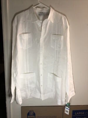 $115 Cubavera Men's White Linen Long Sleeve  Shirt Size XL New NWT 4 Pocket - Image 1 of 4