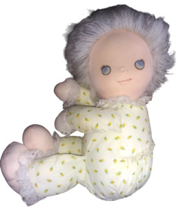 VTG Animal Toys Fabric Doll Yellow Corn Pajamas White Yarn Hair Soft Play Doll