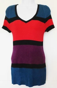 Debbie Morgan Women's Sweater Size XL Multi-Colored V Neck Cotton Short Sleeve - Picture 1 of 5