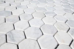 CALACATTA TUMBLED WHITE MARBLE HEXAGON Mosaic MM Wall & Floor Tiles SAMPLE - Picture 1 of 2