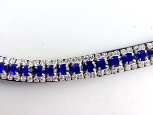 Stirnriemen Stirnband mit geschliffenen Kristallen blau geschwungen für Trensen - Bild 1 von 2