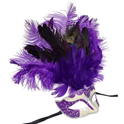 Women's Feathered Mardi Gras Carnival Costume Masquerade Mask [Purple] - Image 1 of 3
